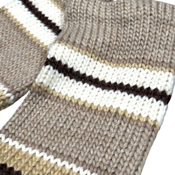 Women's Beige Striped Knit Over Knees Footless Thermal Winter Leg Warmer Socks - Picture 3 of 5